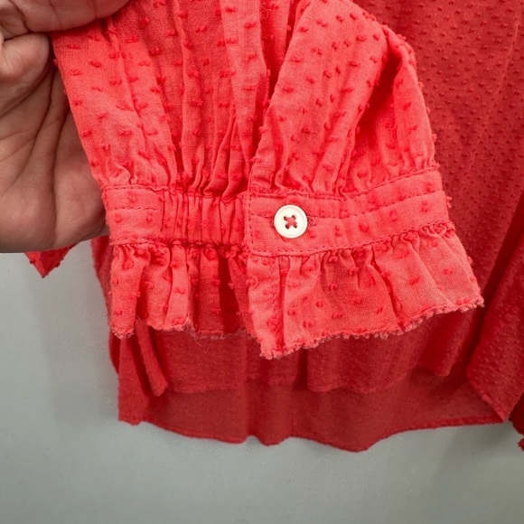 J Crew orange ruffled shoulder and wrist cotton boho woman's blouse.  Medium - Picture 4 of 10